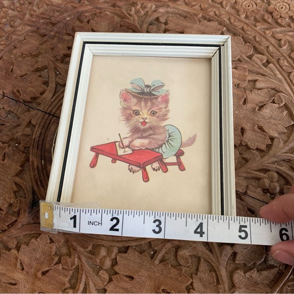 Rare Vintage Donald Art Co NY Framed Cat Writing On Desk No 1810 Anthropomorphic - Picture 7 of 8